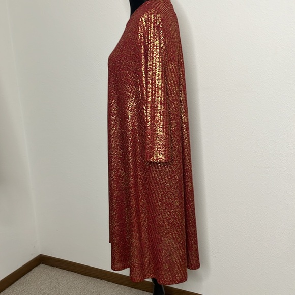 Heartsoul Plus size 2X red and gold shimmer 3/4 sleeve dress - Picture 9 of 12